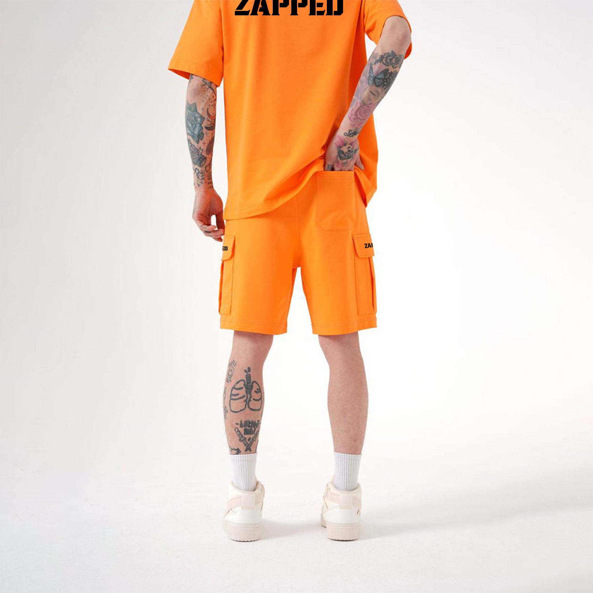 Zapped Oversize T-Shirt & Cargo Short Set - Orange