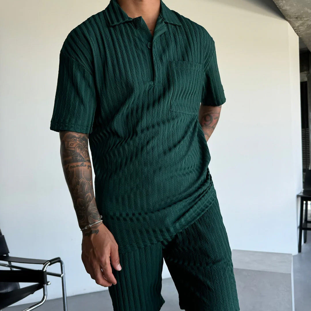 OVERSIZE STRUCTURED POLO SHIRT & SHORT SET - GREEN