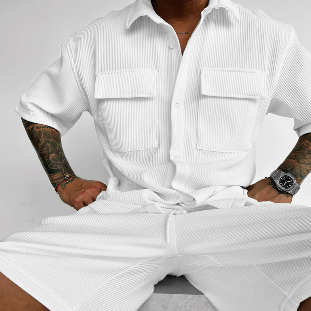 Double Pocket Shirt & Short Set - White