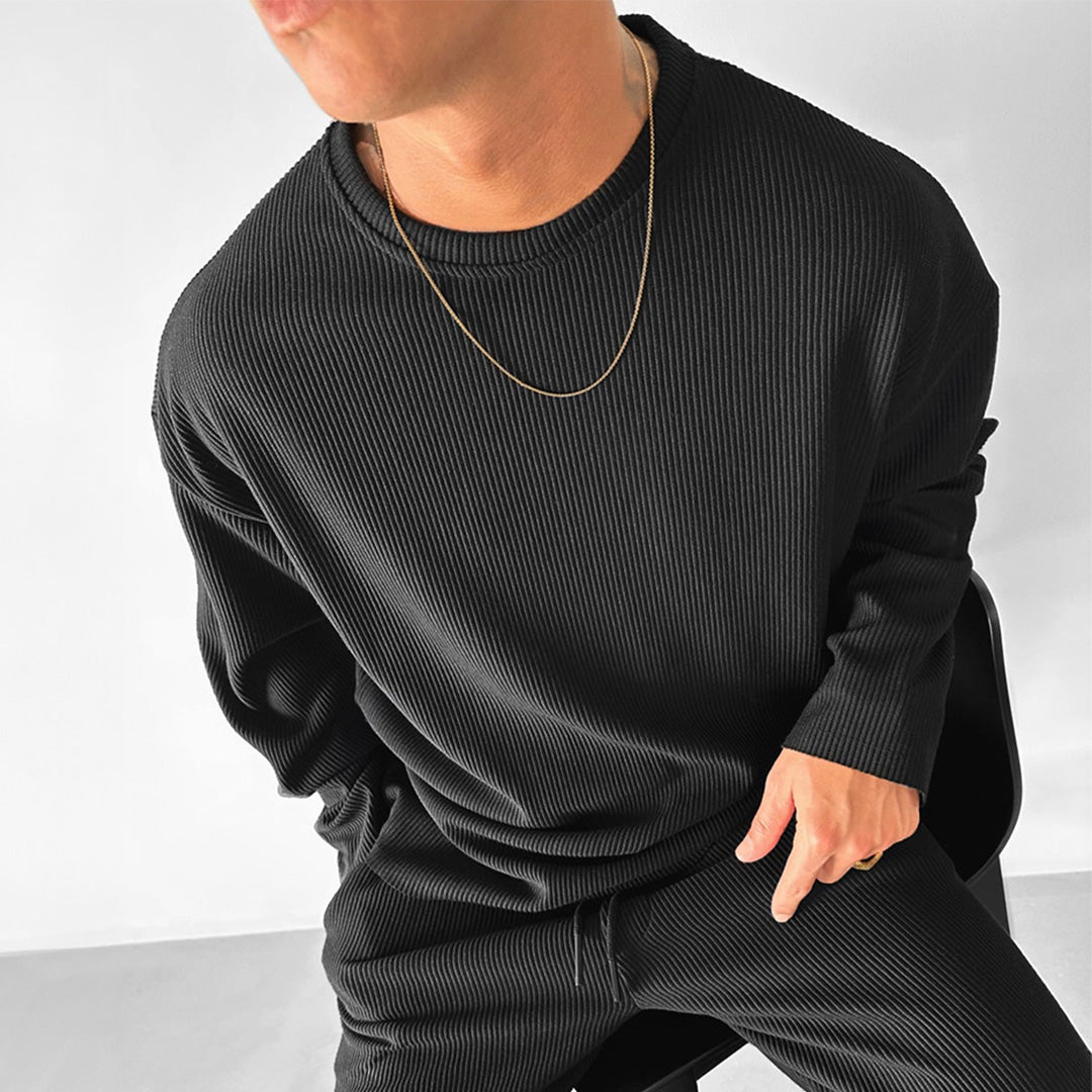 OVERSIZE RIBBED FULL SLEEVES T-SHIRT - BLACK