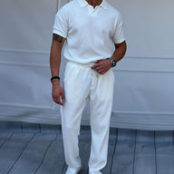 Loose Fit Polo T-Shirt & Trouser Cord Set - White