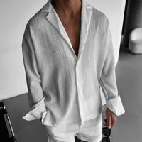 WHITE COTTON CRUSH RELAXED FIT TEXTURED SHIRT
