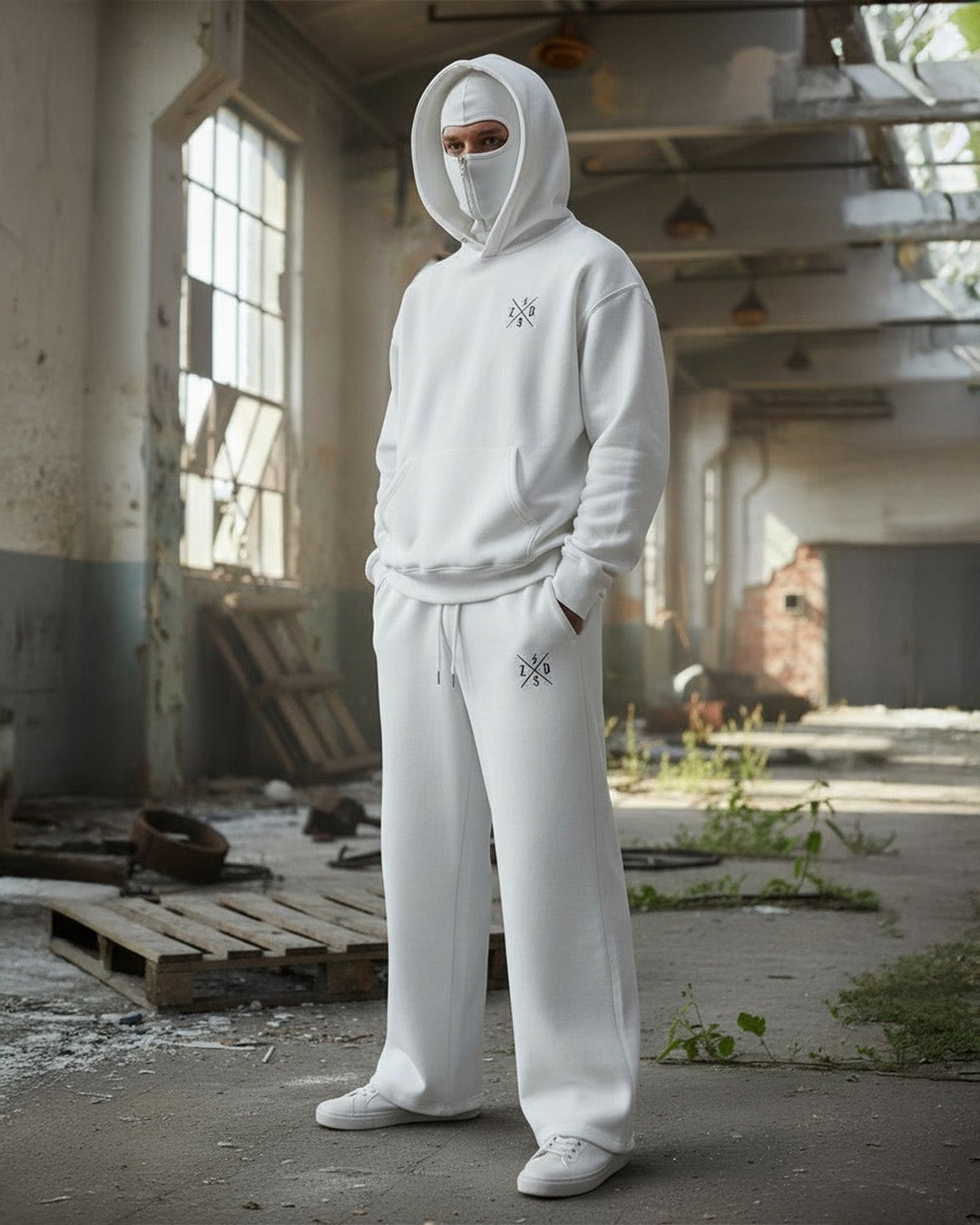 Zapped Ninja Hoodie & Lounge Trouser Combo – White