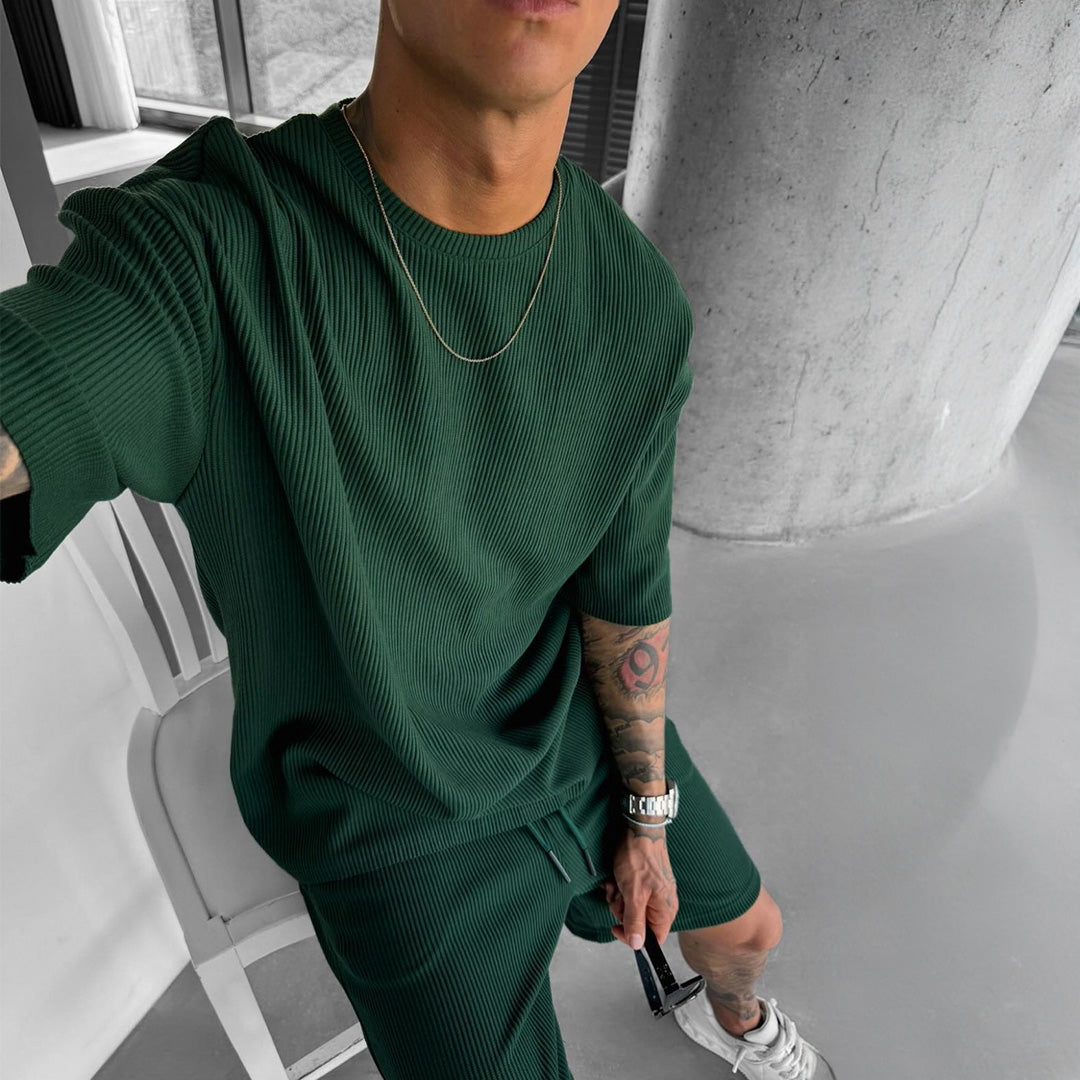 Oversized Quarter Sleeve  O Neck T-Shirt & Short Set - Green