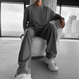 Oversized Quarter Sleeve O Neck T-Shirt & Trouser Set - Anthracite