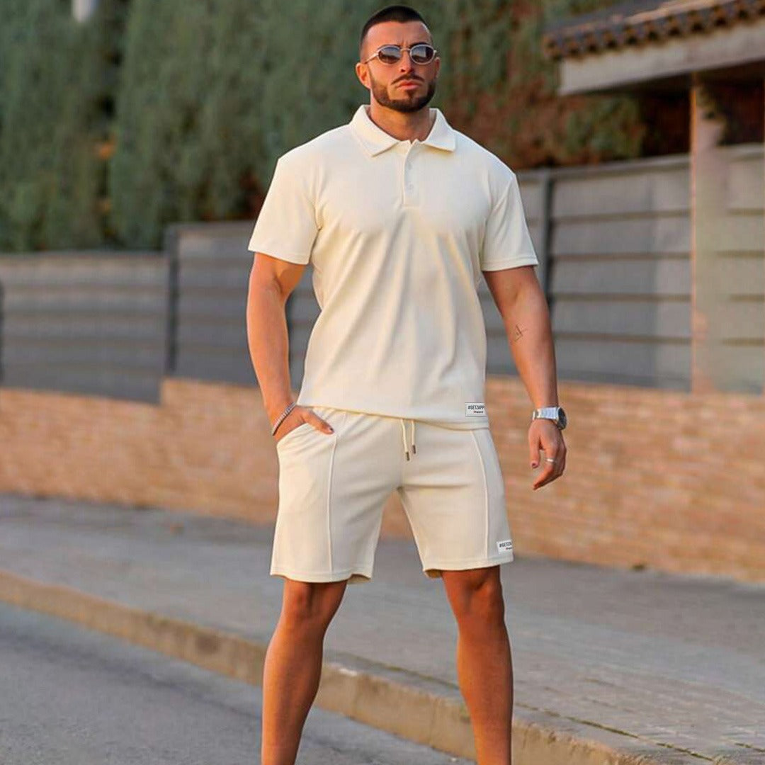 Zapped Cotton Lecra Polo T-shirt & Shorts - Off White