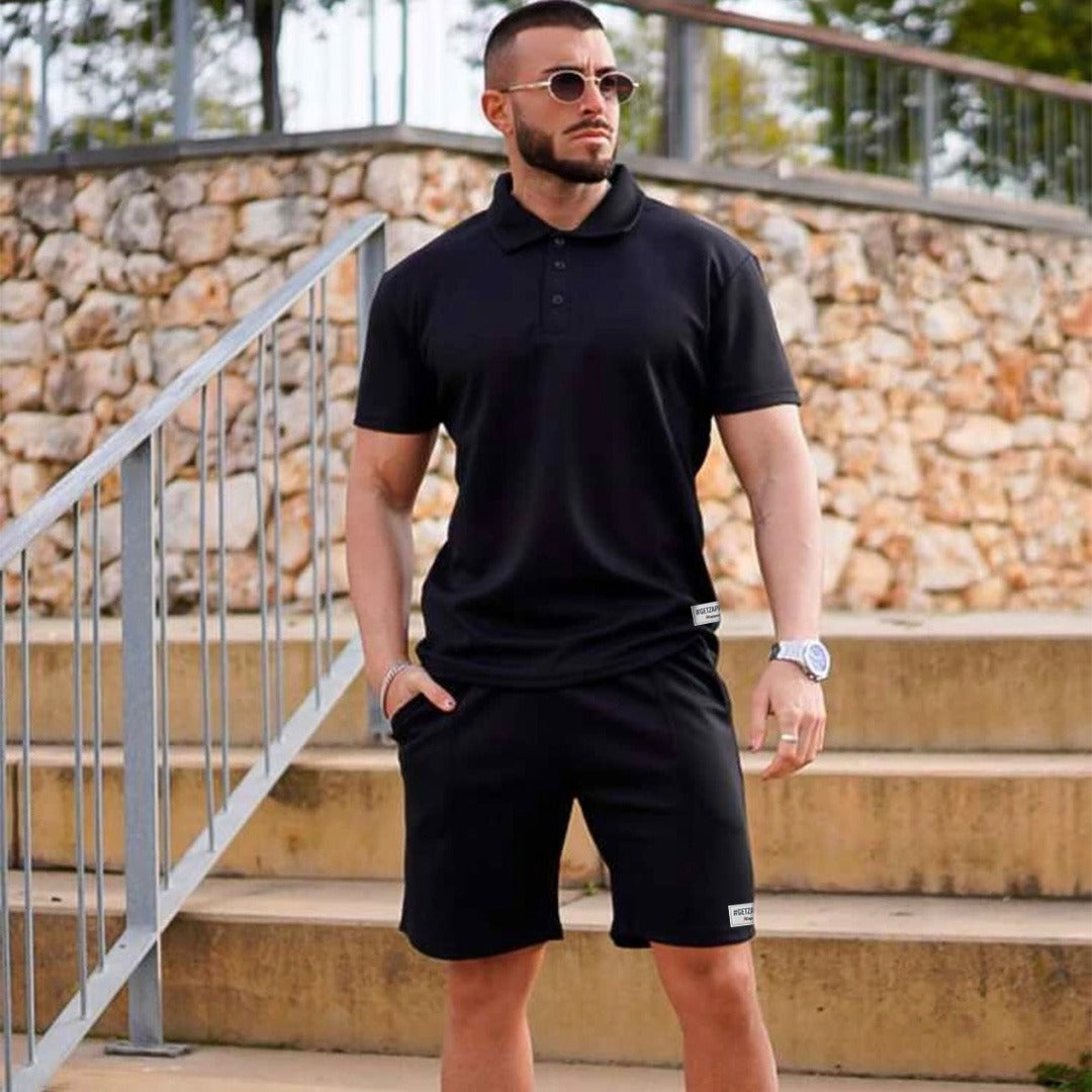 Zapped Cotton Lecra Polo T-shirt & Shorts - Black