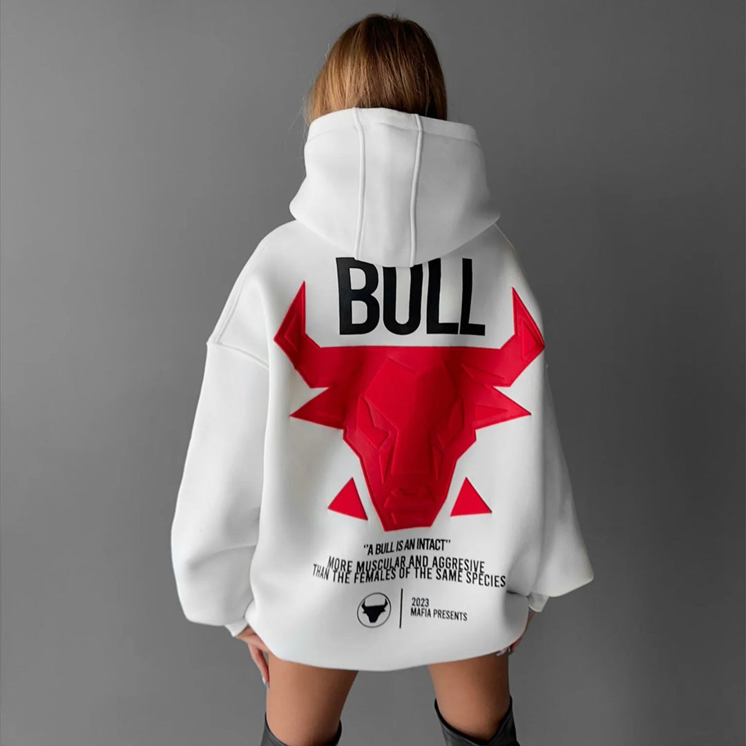 Oversize Bull Hoodie - White/Red