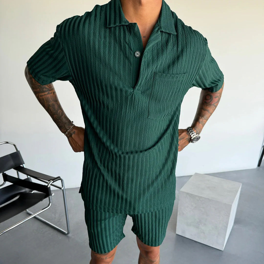 OVERSIZE STRUCTURED POLO SHIRT & SHORT SET - GREEN