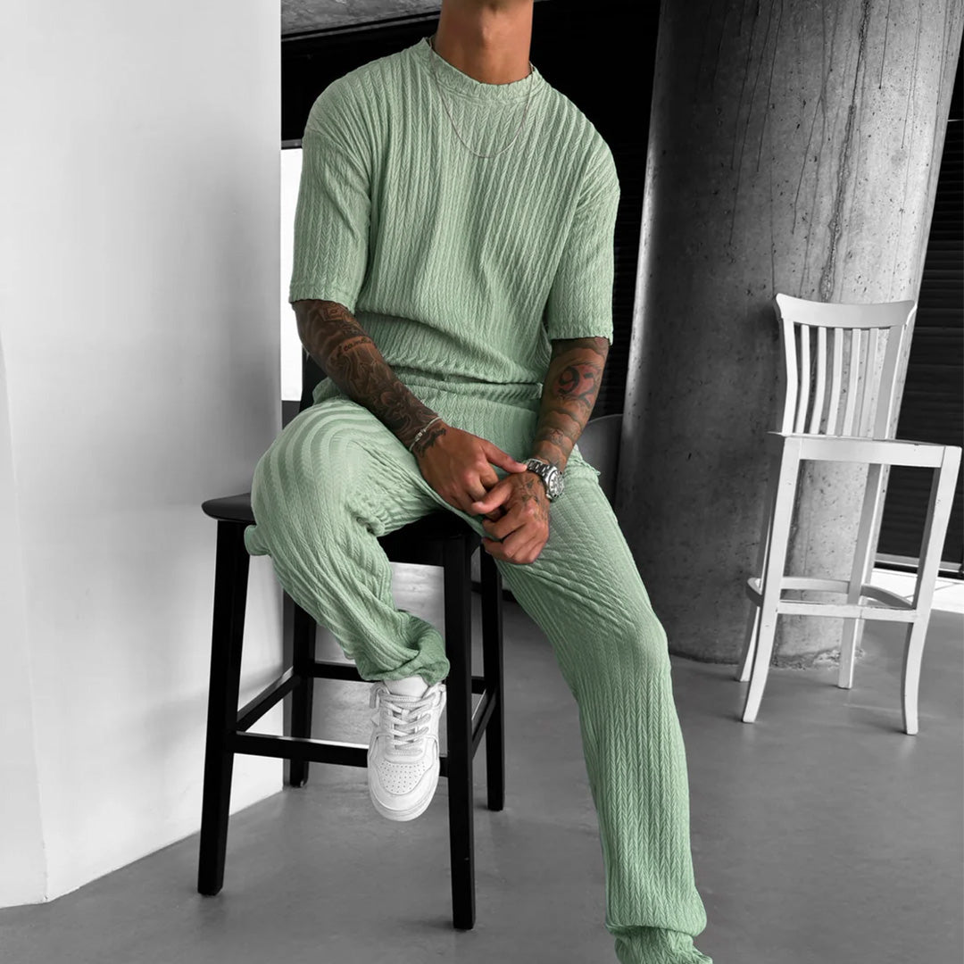 OVERSIZE STRUCTURED T-SHIRT & TROUSER SET - PISTACHIO