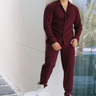 Oversize Turkish Style Open Collar Lining Shirt & Trouser Set - Maroon