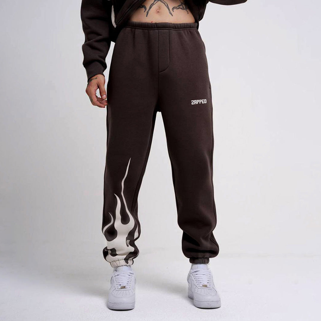 Relaxed Flame Printed Joggers - Brown
