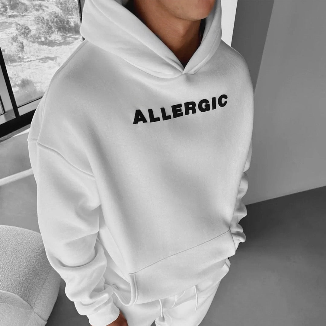 Allergic Oversize Fleece Hoodies - Stay Warm in Style, White.