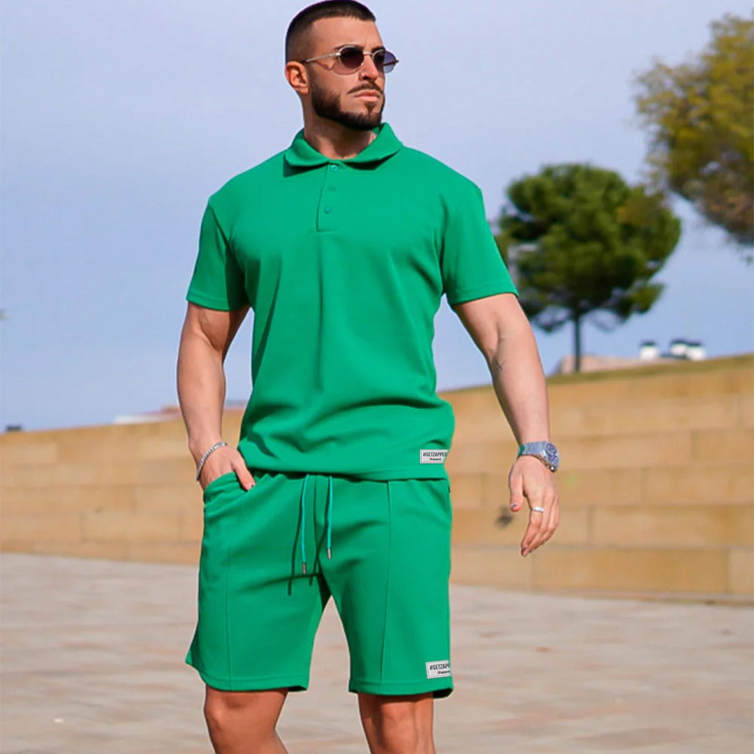 Zapped Cotton Lecra Polo T-shirt & Shorts - Green