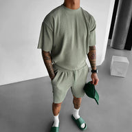 Oversized Quarter Sleeve  O Neck T-Shirt & Short Set - Tea green