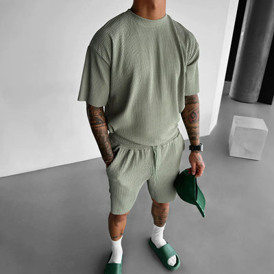 Oversized Quarter Sleeve  O Neck T-Shirt & Short Set - Tea green