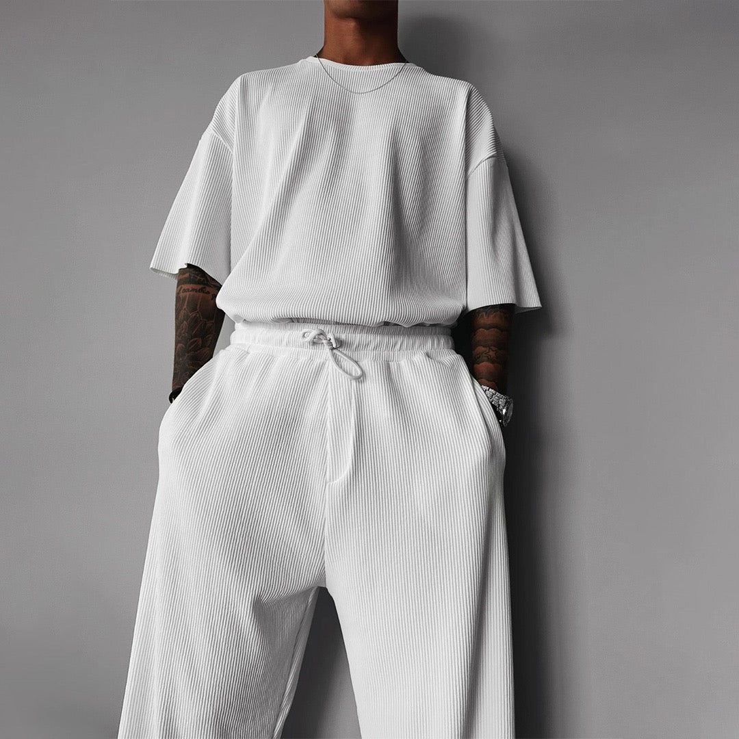 Zapped Oversized quarter sleeve  O Neck T-Shirt & Trouser Set - White