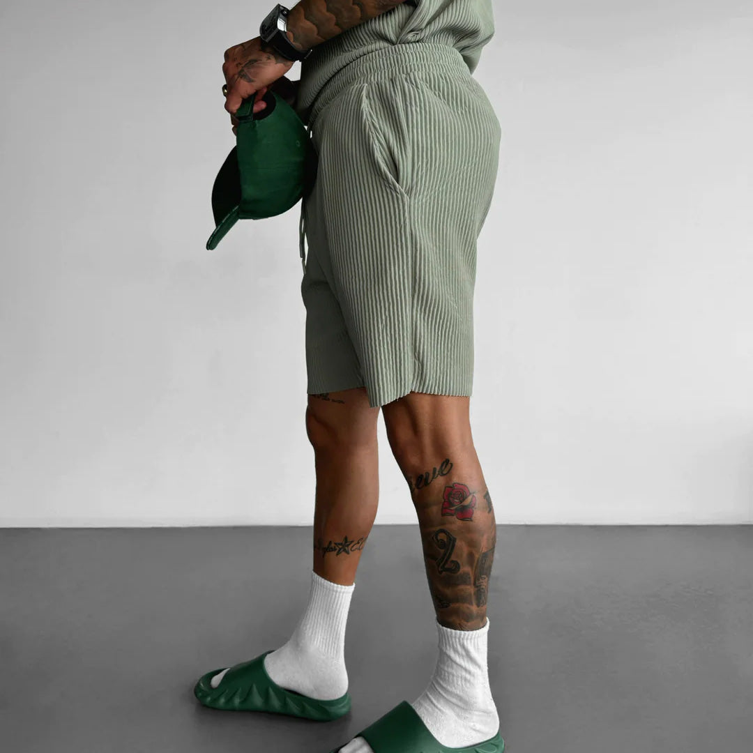 Oversized Quarter Sleeve  O Neck T-Shirt & Short Set - Tea green