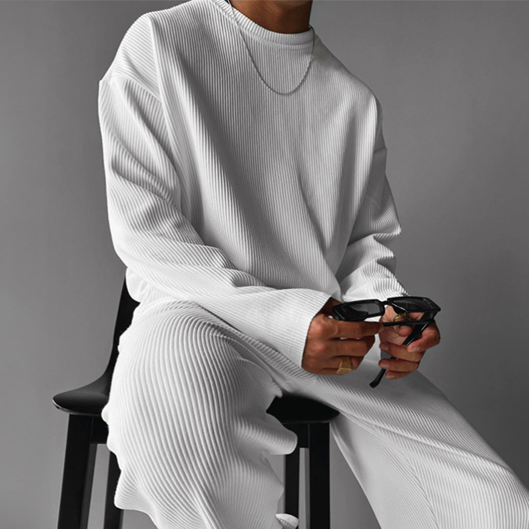 OVERSIZE RIBBED FULL SLEEVES T-SHIRT - WHITE