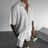 Men's Loose Fit Zipper Shirt & Short Set - White