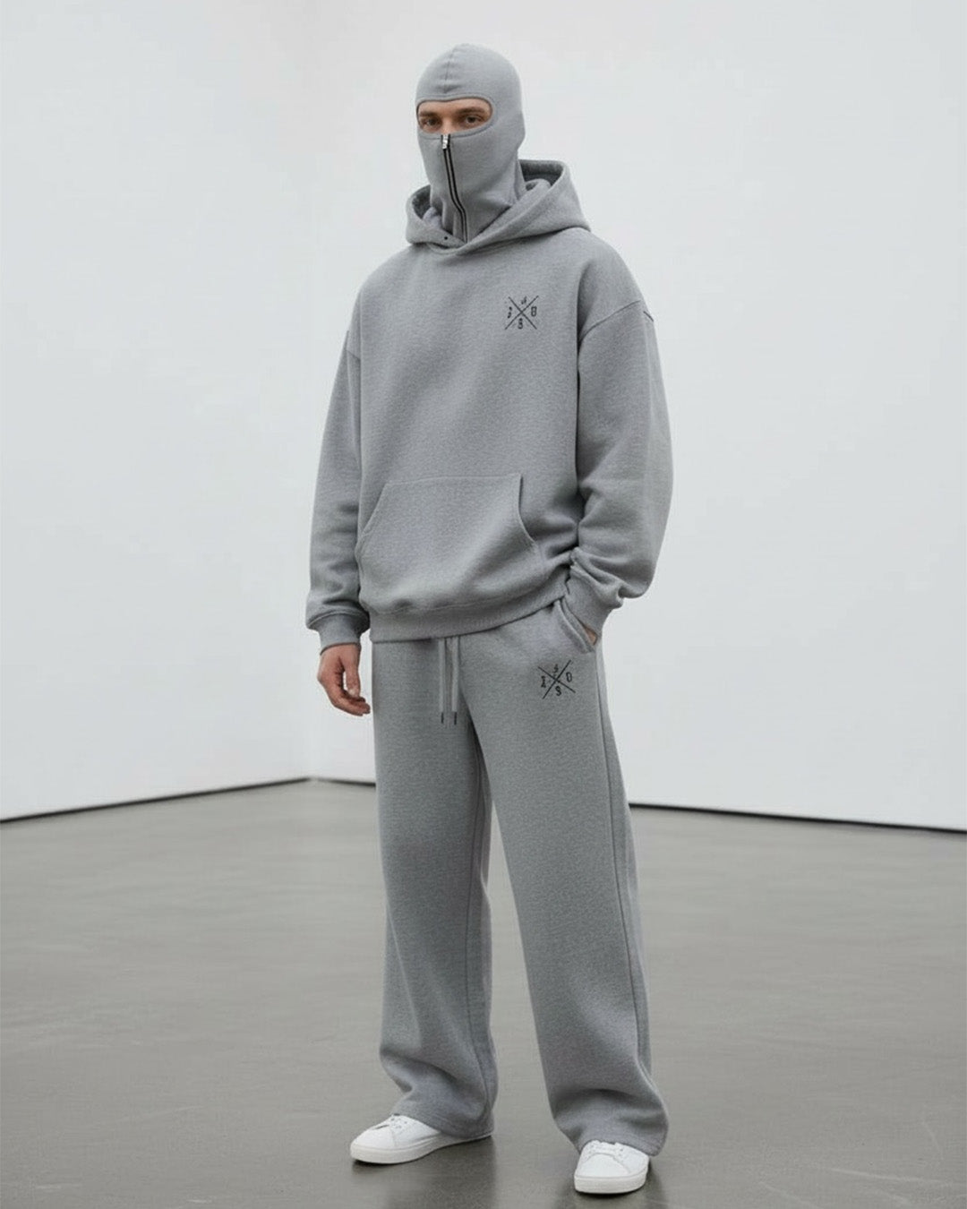 ninja balaclava hoodie grey with mask