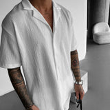 WHITE COTTON CRUSH RELAXED FIT SHORT SLEEVE SHIRT