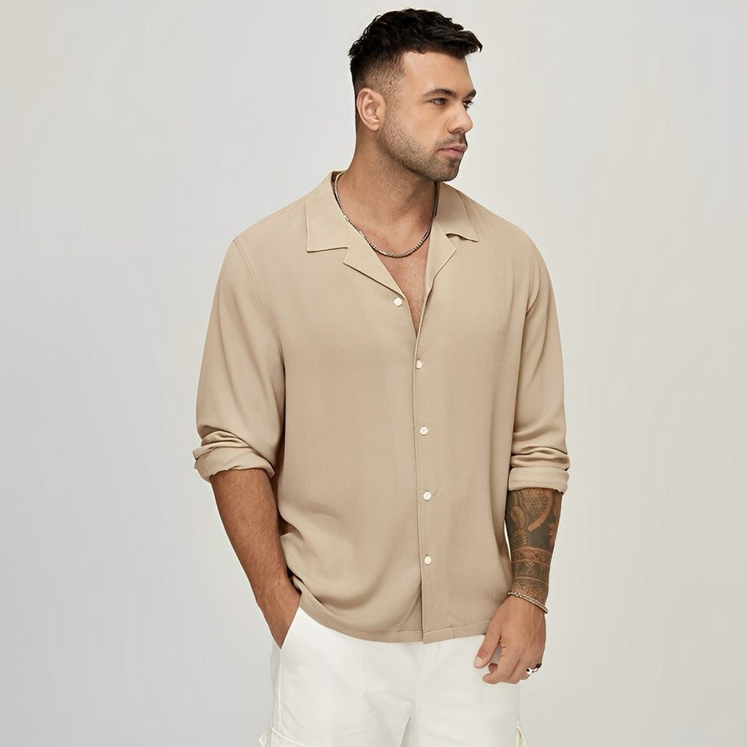 Beige Full sleeves oversize shirt cotton linen