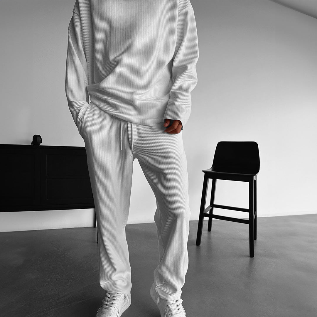 Oversized Full Sleeve O Neck T-Shirt & Trouser Set - White