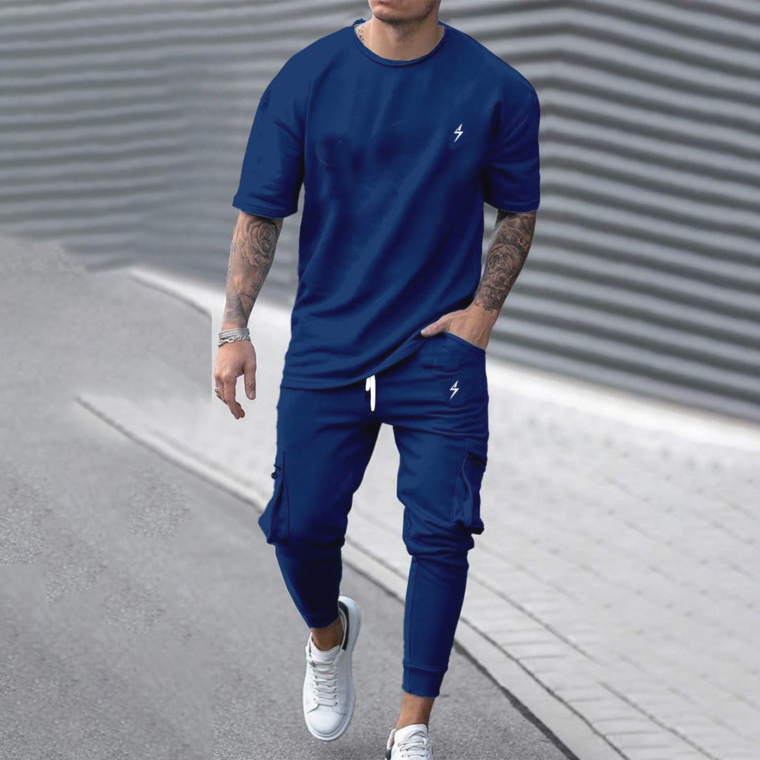 Zapped Men's Tracksuits T-Shirt and Pants Set Outfit - Blue