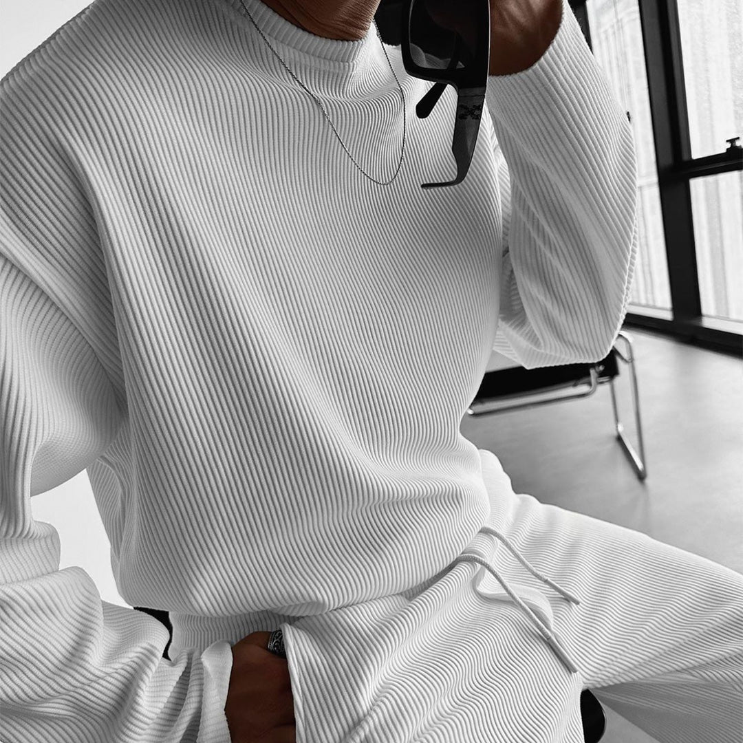 OVERSIZE RIBBED FULL SLEEVES T-SHIRT - WHITE