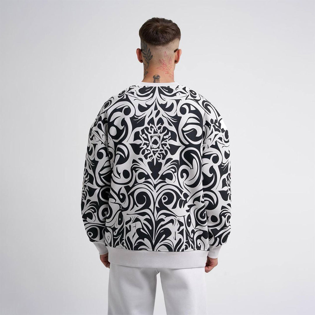 Oversize Ethnical Skull Sweatshirt Cord Set - White