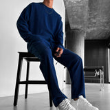 Zapped Oversized Full sleeve  O Neck T-Shirt & Trouser Set - Navy Blue