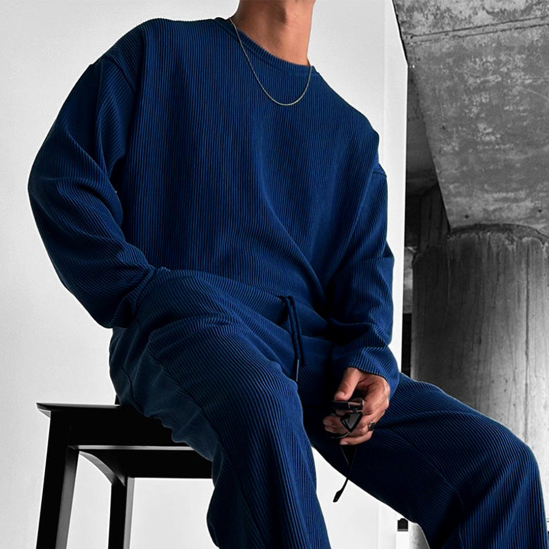 OVERSIZE RIBBED FULL SLEEVES T-SHIRT - NAVY