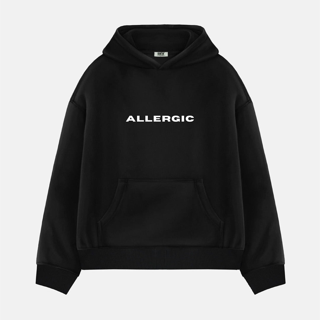 Allergic Oversize Fleece Hoodies - Stay Warm in Style, Black