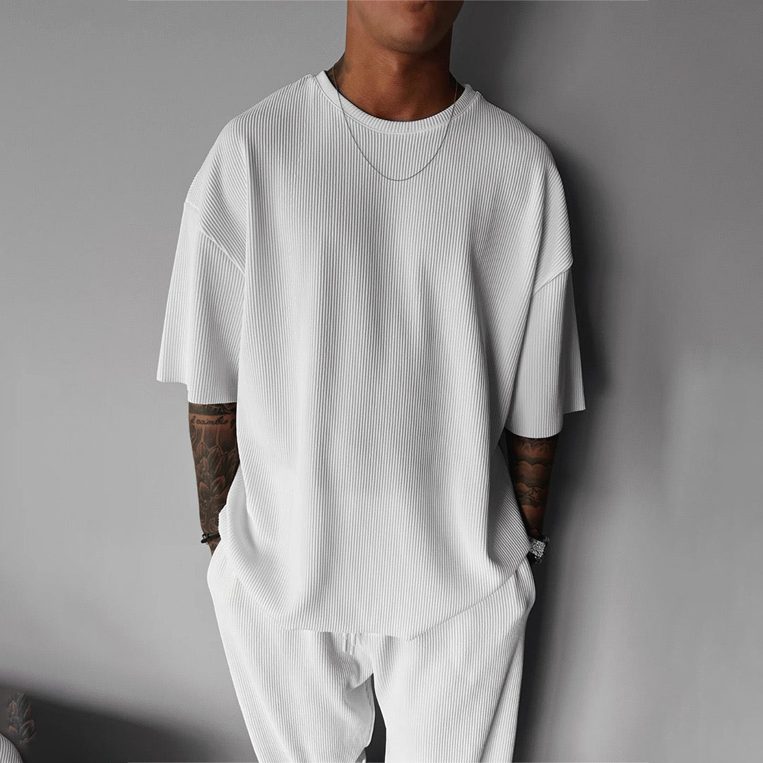 Zapped Oversized quarter sleeve  O Neck T-Shirt & Trouser Set - White