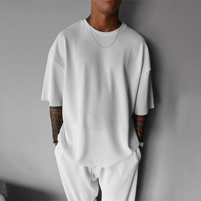 Zapped Oversized quarter sleeve  O Neck T-Shirt & Trouser Set - White - Zapped