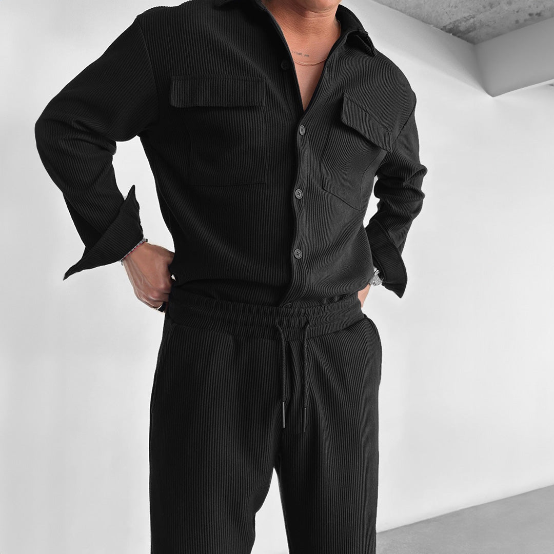 Double Pocket Shirt & Trouser Set - Black
