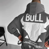 DROP SHOULDER PUFF PRINT BULL HOODIE - GRAY