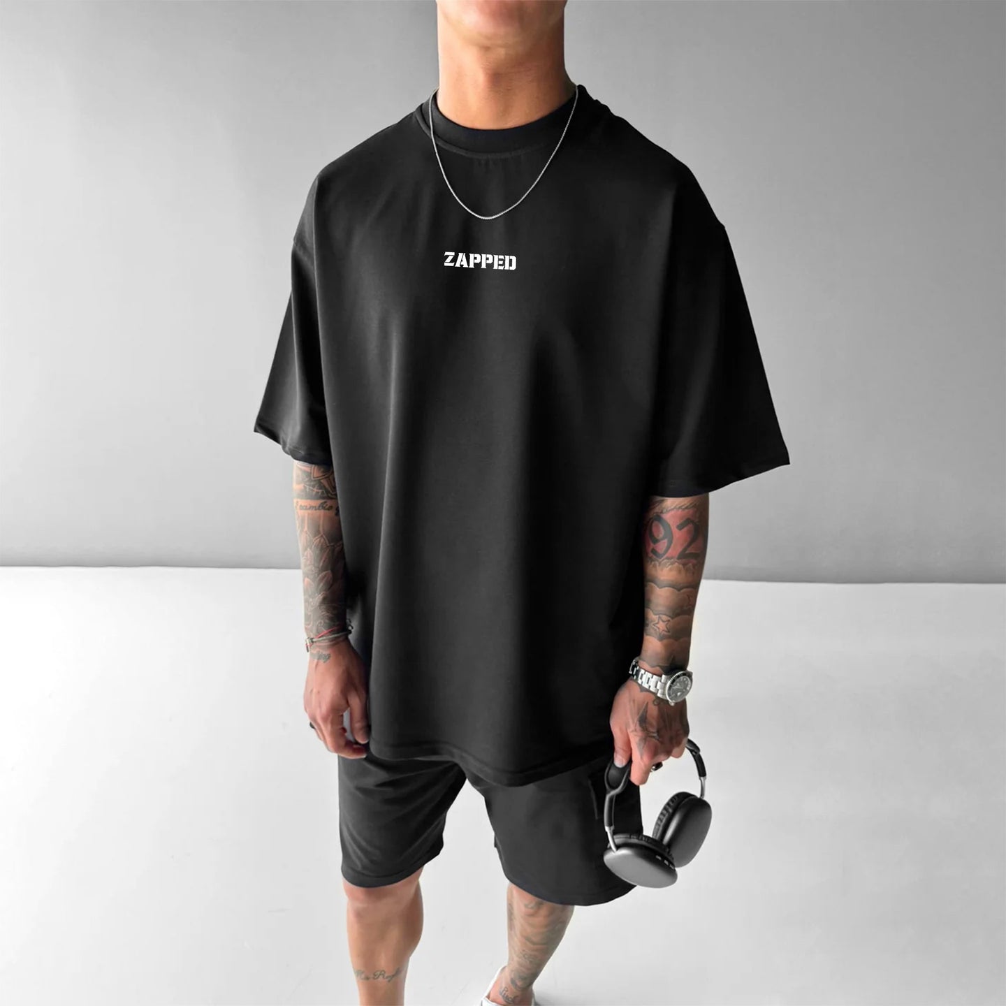 ZAPPED OVERSIZE CREW NECK COTTON T-SHIRT - BLACK