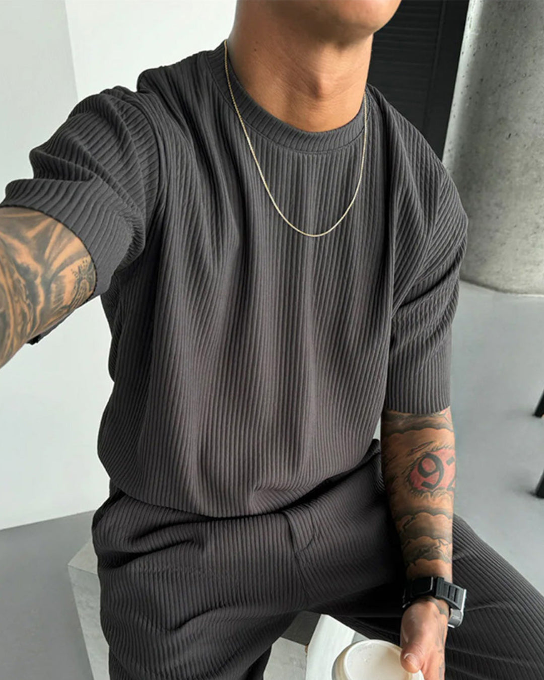 OVERSIZE RIBBED T-SHIRT - ANTHRACITE GRAY