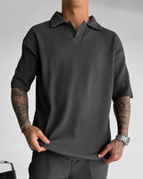 OVERSIZE RIBBED POLO T-SHIRT - ANTHRACITE GRAY