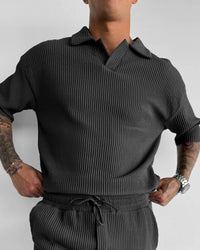 OVERSIZE RIBBED POLO T-SHIRT - ANTHRACITE GRAY
