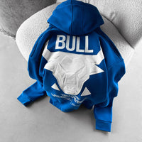 DROP SHOULDER PUFF PRINT BULL HOODIE - ROYAL BLUE