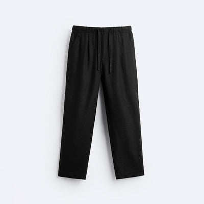 RELAXED LINEN DRAWSTRING TROUSER - BLACK