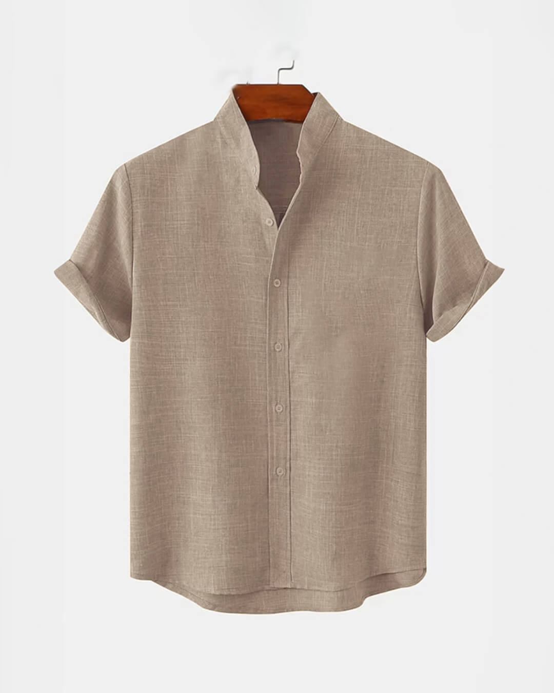 BAN COLLAR LINEN SHIRT - BEIGE