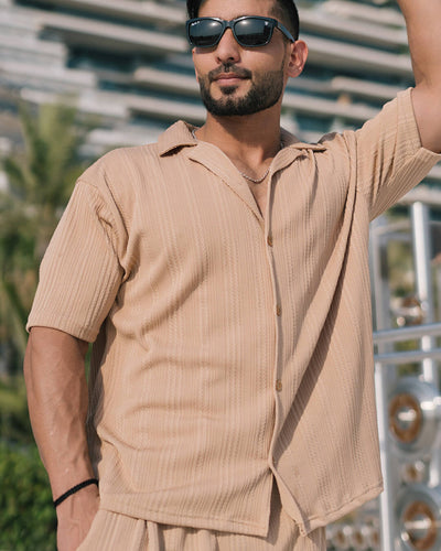 Oversize Structured Shirt & Trouser Set - Caramel