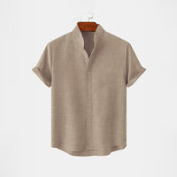 BAN COLLAR FULL LINEN SHIRT - BEIGE