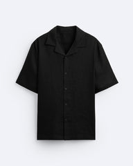 CLASSIC BOWLING LINEN SHIRT - BLACK