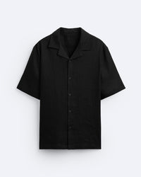 CLASSIC BOWLING LINEN SHIRT - BLACK