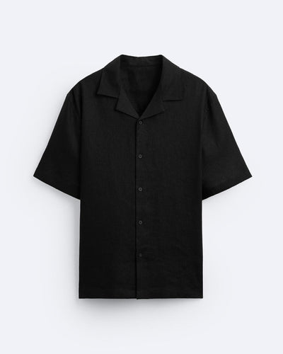 CLASSIC BOWLING LINEN SHIRT - BLACK